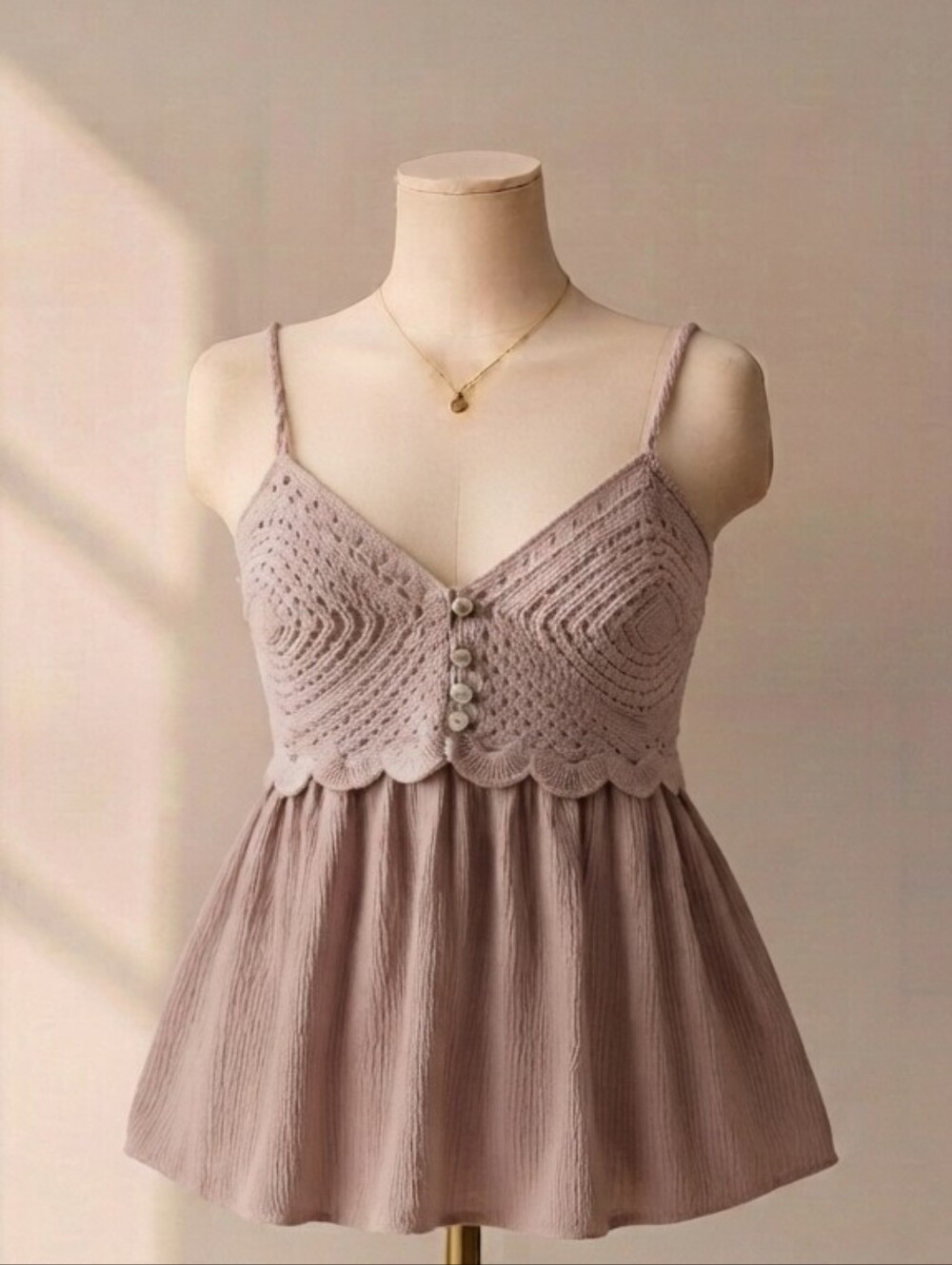 Mauve Crochet Bust Babydoll Tank Top